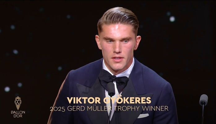 58场比赛中有63个进球！官员：约克雷斯赢得了2025年GED Mueller奖 并当选为年度前锋